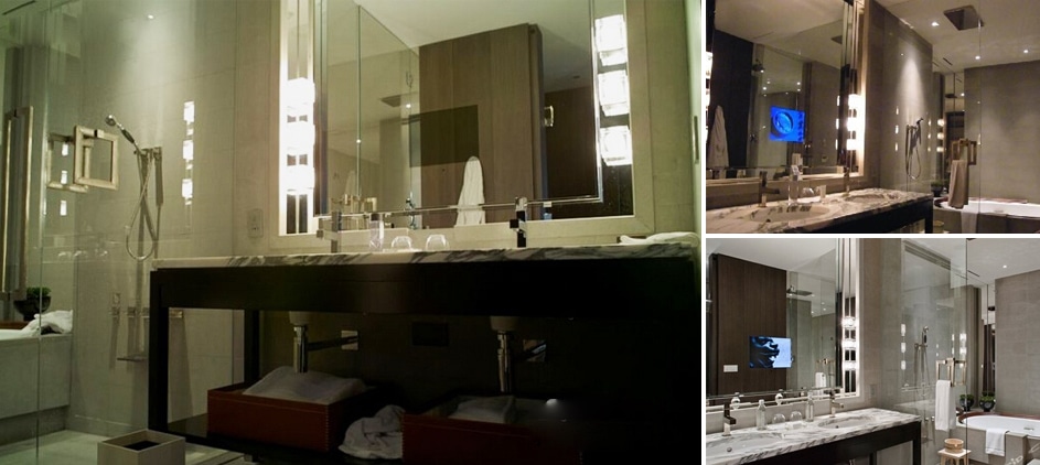 MIRROH bathroom mirror TV installed in Beunique hotel guest bathrooms